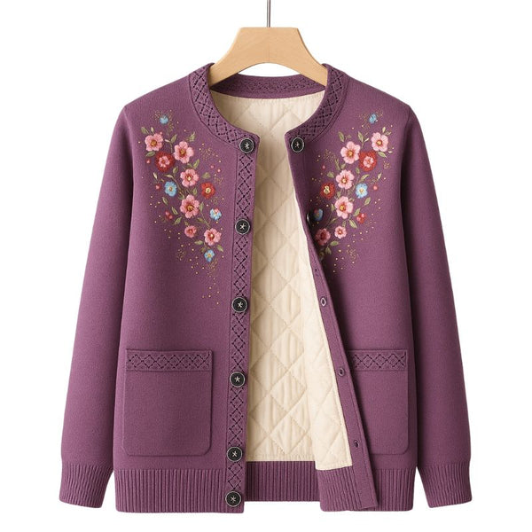 Damen-Cardigan – Winterblumen & Strickmuster